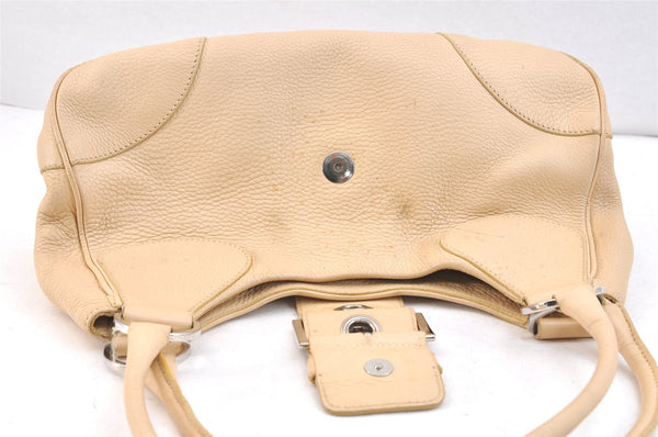 Authentic PRADA Vintage Leather Nappa Shoulder Hand Bag Purse Beige 6746K