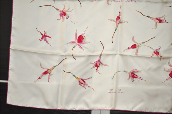 Authentic HERMES Carre 90 Scarf "Fleurs de Fuchsia" Silk Pink White 6748J