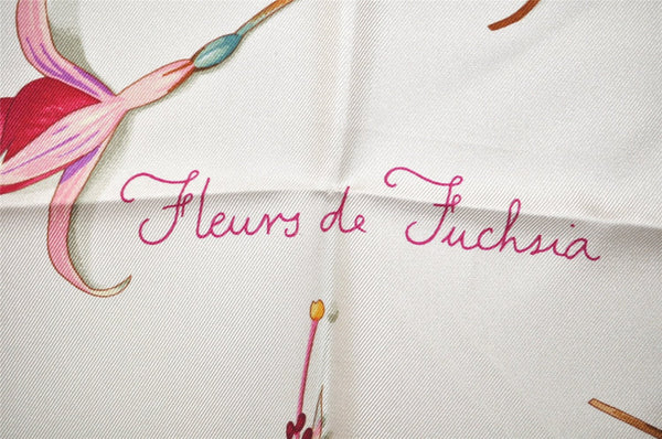 Authentic HERMES Carre 90 Scarf "Fleurs de Fuchsia" Silk Pink White 6748J