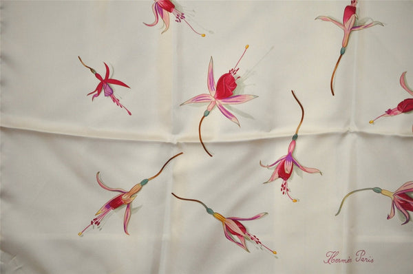 Authentic HERMES Carre 90 Scarf "Fleurs de Fuchsia" Silk Pink White 6748J