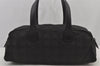 Authentic CHANEL New Travel Line Hand Boston Bag Purse Nylon Leather Black 6751J