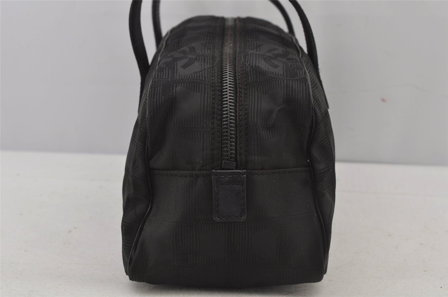 Authentic CHANEL New Travel Line Hand Boston Bag Purse Nylon Leather Black 6751J