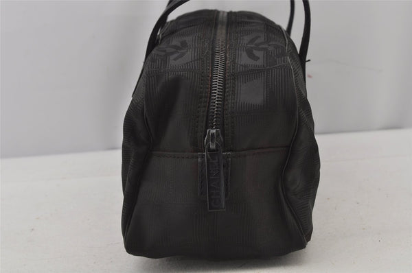 Authentic CHANEL New Travel Line Hand Boston Bag Purse Nylon Leather Black 6751J
