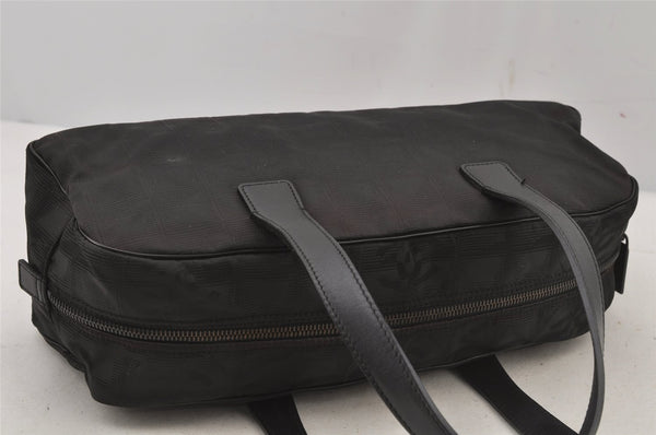 Authentic CHANEL New Travel Line Hand Boston Bag Purse Nylon Leather Black 6751J