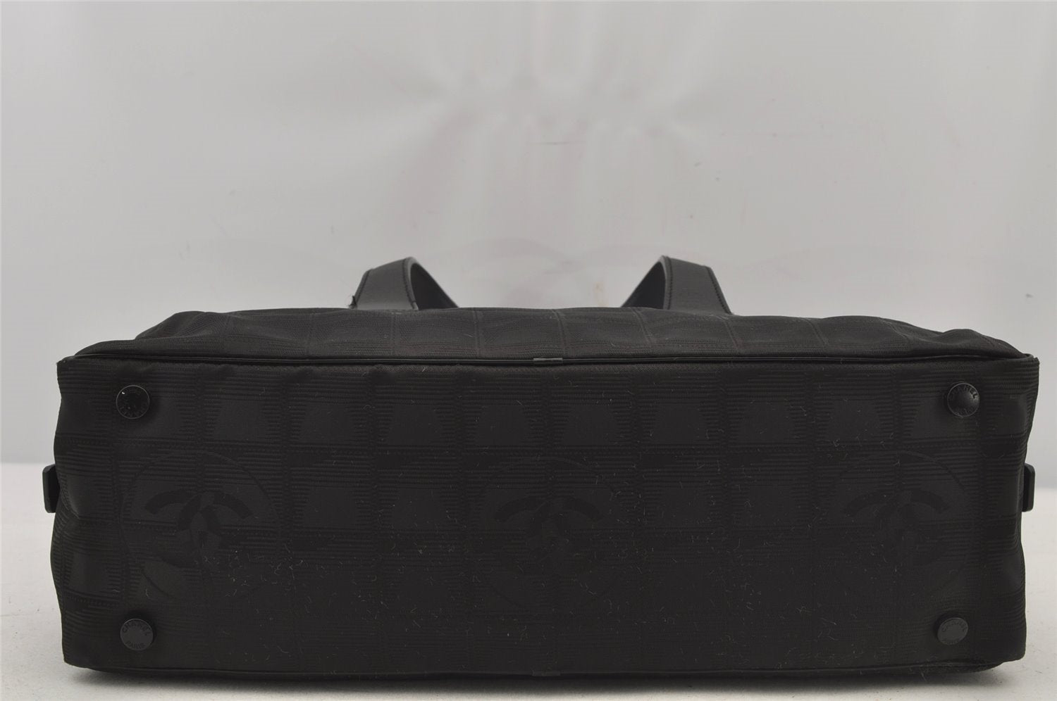 Authentic CHANEL New Travel Line Hand Boston Bag Purse Nylon Leather Black 6751J