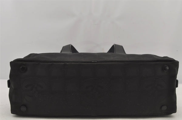 Authentic CHANEL New Travel Line Hand Boston Bag Purse Nylon Leather Black 6751J