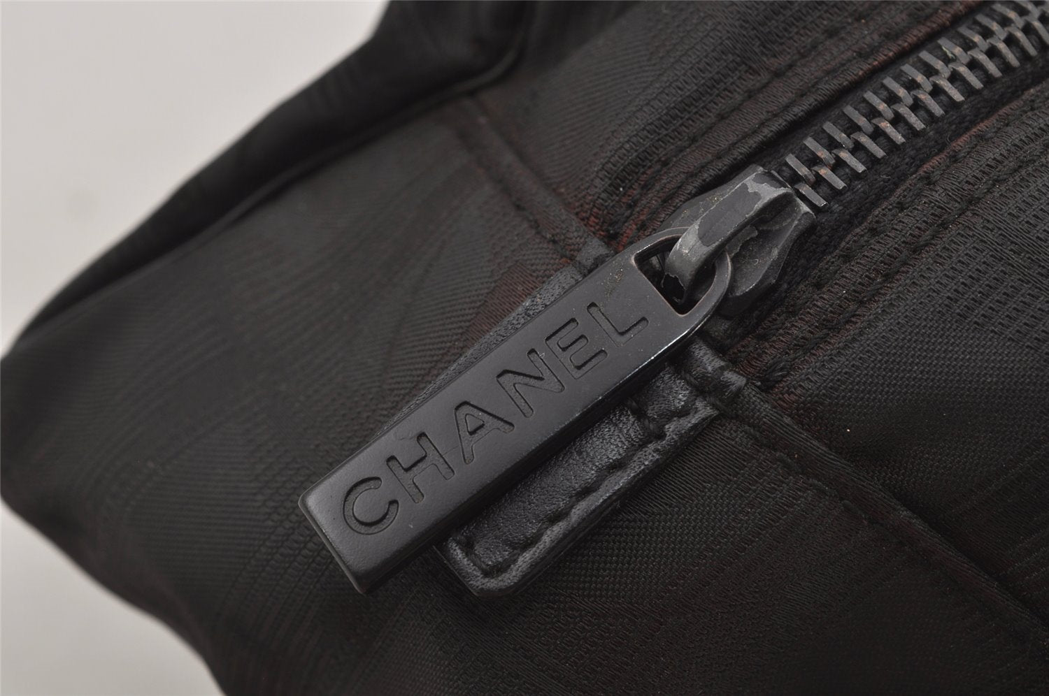 Authentic CHANEL New Travel Line Hand Boston Bag Purse Nylon Leather Black 6751J
