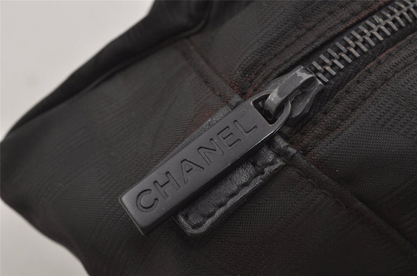 Authentic CHANEL New Travel Line Hand Boston Bag Purse Nylon Leather Black 6751J