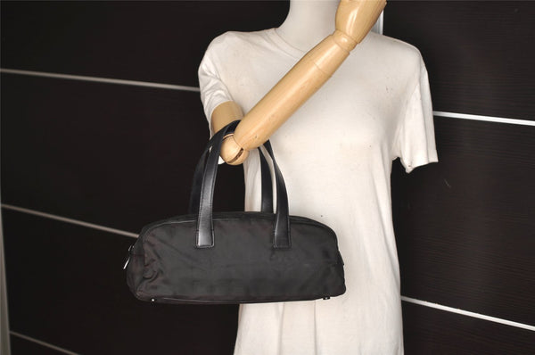 Authentic CHANEL New Travel Line Hand Boston Bag Purse Nylon Leather Black 6751J
