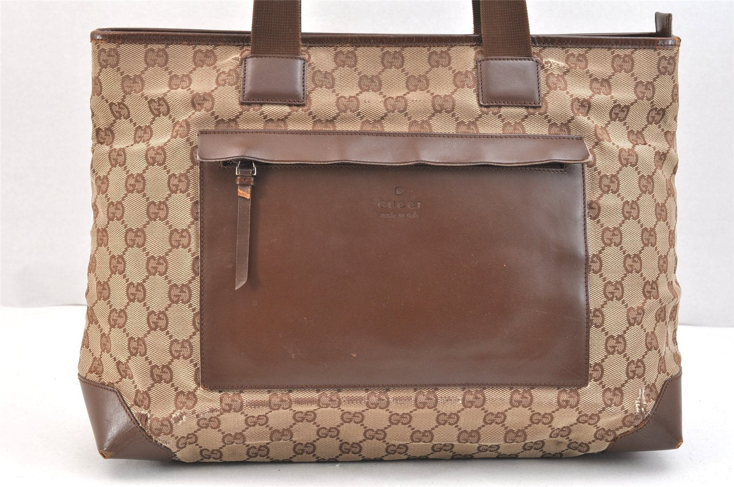 Authentic GUCCI Vintage Shoulder Tote Bag GG Canvas Leather 34339 Brown 6751K