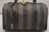 Authentic FENDI Pequin Hand Boston Bag Purse PVC Leather Brown Black 6753J