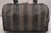 Authentic FENDI Pequin Hand Boston Bag Purse PVC Leather Brown Black 6753J