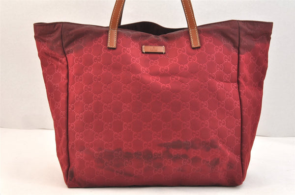 Authentic GUCCI Vintage Shoulder Tote Bag GG Nylon Leather 282439 Red 6754K