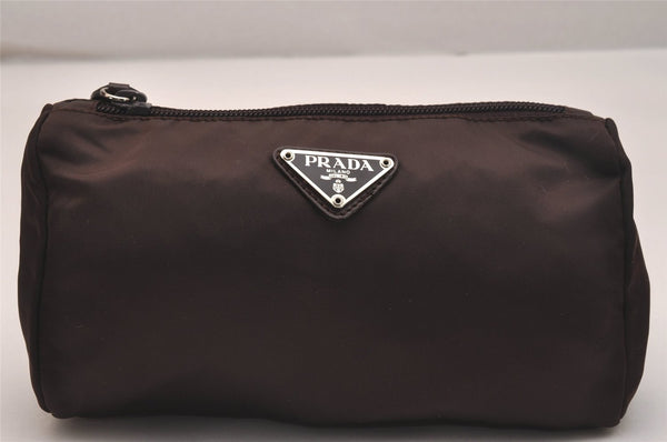 Authentic PRADA Vintage VELA Nylon Tessuto Leather Pouch Purse MV11 Brown 6756J