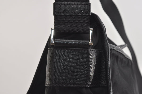 Authentic PRADA Nylon Tessuto Saffiano Leather Shoulder Cross Bag Black 6761J