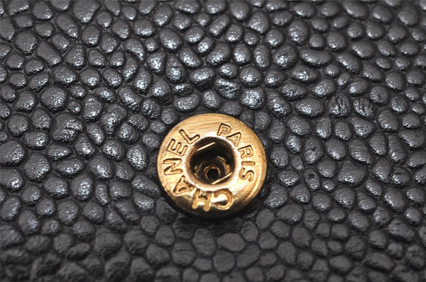 Authentic CHANEL Caviar Skin Vintage CC Logo Trifold Wallet Purse Black 6765I