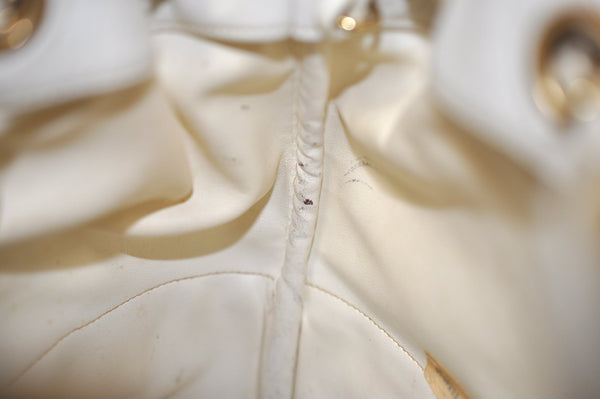 Authentic CHANEL PVC Calf Skin Matelasse Chain Shoulder Bag Beige White CC 6767J