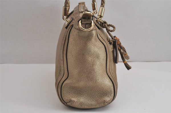 Authentic GUCCI Bamboo Bella Tassel 2Way Hand Bag Leather 282300 Gold 6768J