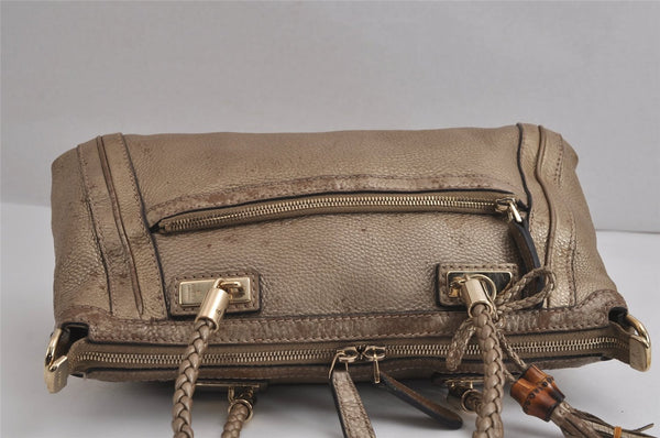 Authentic GUCCI Bamboo Bella Tassel 2Way Hand Bag Leather 282300 Gold 6768J