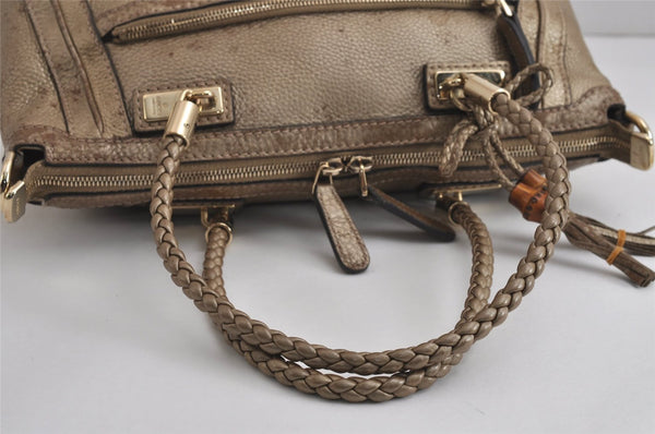 Authentic GUCCI Bamboo Bella Tassel 2Way Hand Bag Leather 282300 Gold 6768J