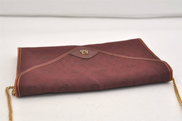 Auth Christian Dior Honeycomb Shoulder Bag Chain Canvas Leather Bordeaux 6771J