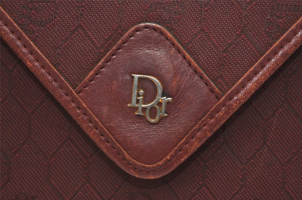 Auth Christian Dior Honeycomb Shoulder Bag Chain Canvas Leather Bordeaux 6771J