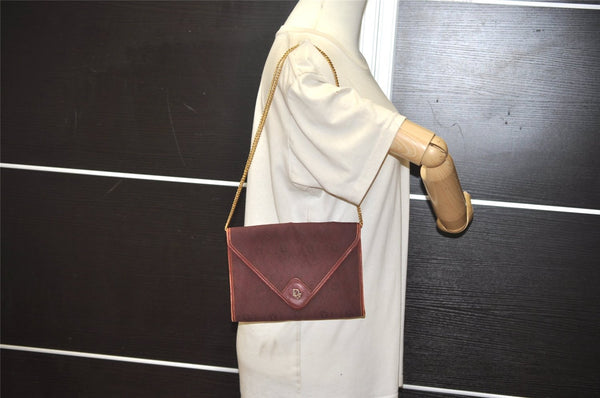 Auth Christian Dior Honeycomb Shoulder Bag Chain Canvas Leather Bordeaux 6771J