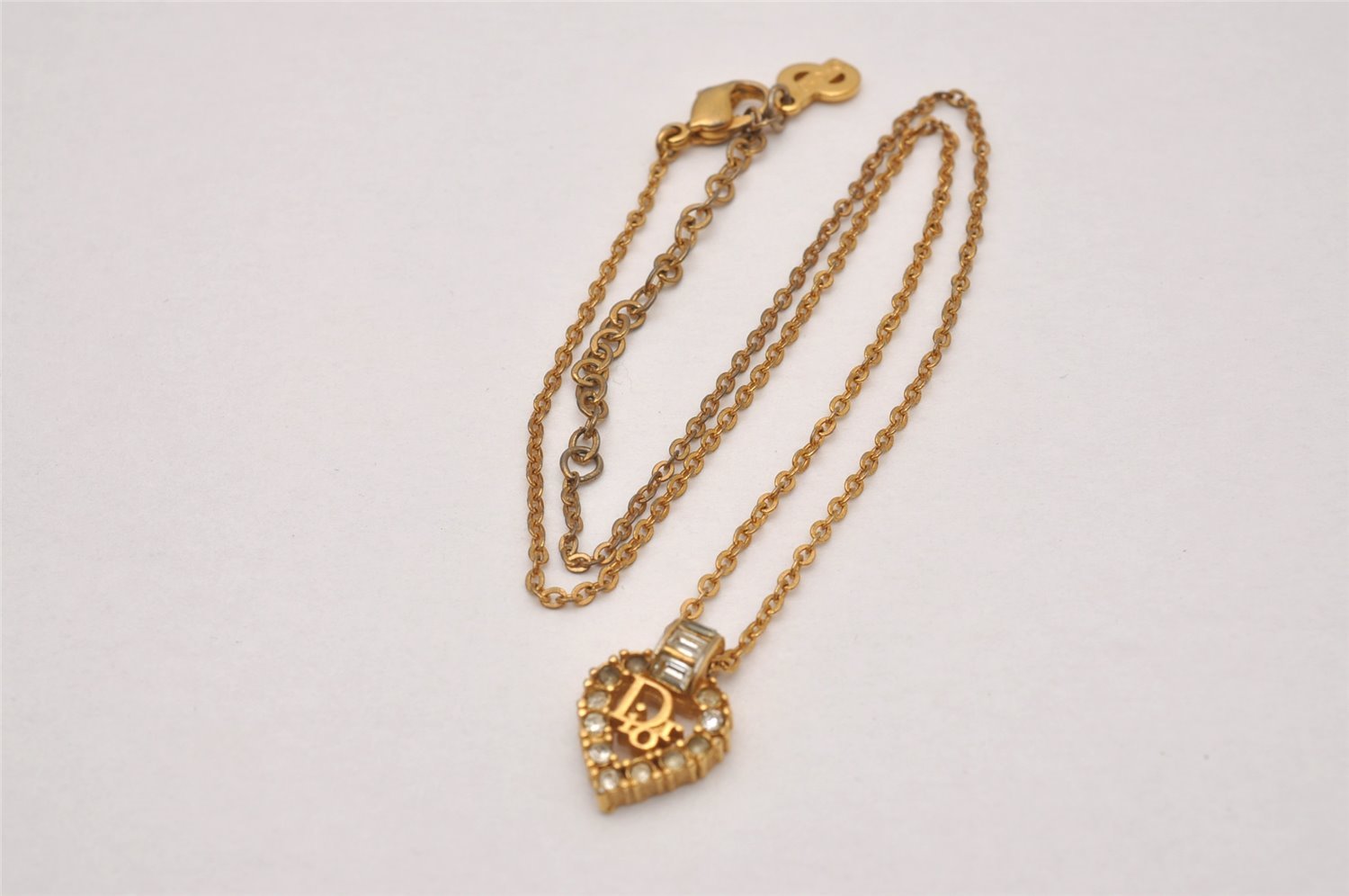 Authentic Christian Dior Gold Tone Rhinestone Chain Pendant Necklace CD 6772I