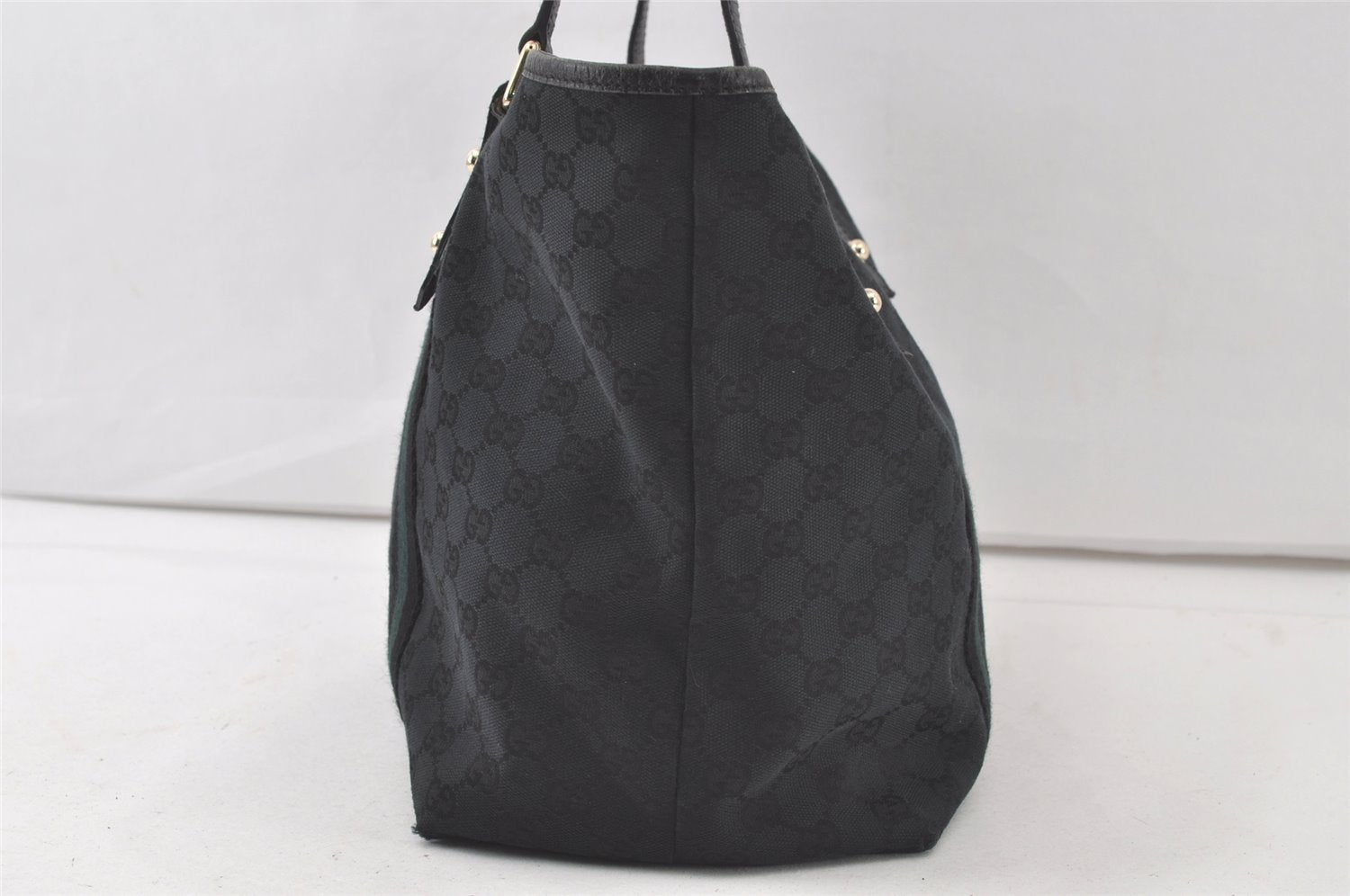 Authentic GUCCI Sherry Line Tote Bag GG Canvas Leather 139260 Black 6775K