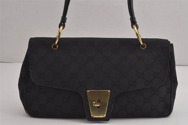 Authentic GUCCI Shoulder Hand Bag Purse GG Canvas Leather 90643 Black 6776J
