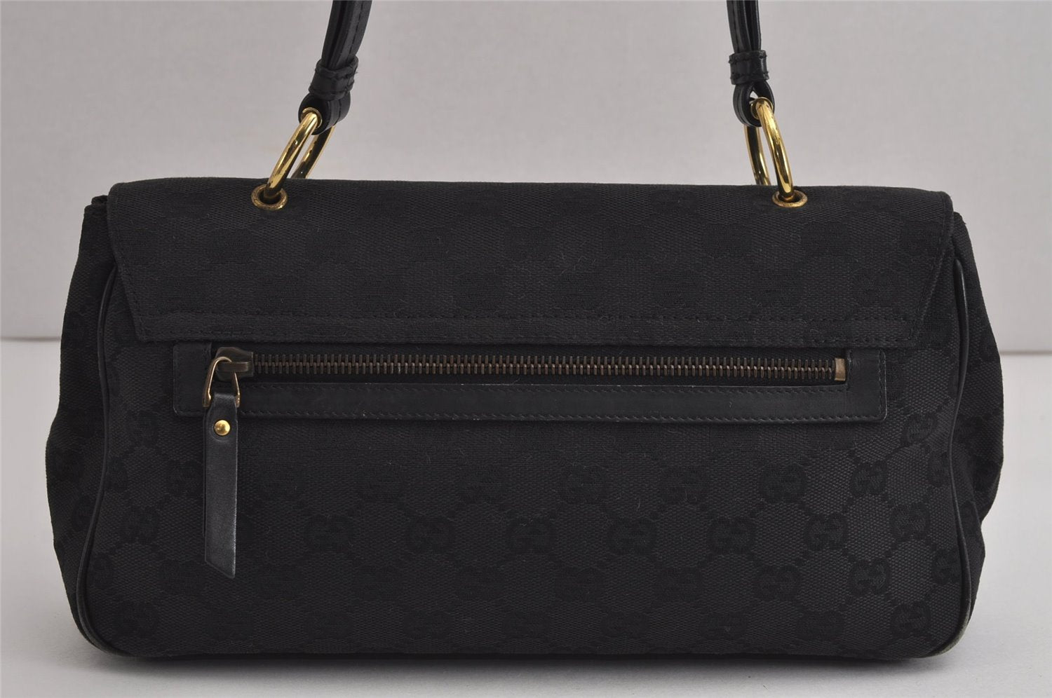 Authentic GUCCI Shoulder Hand Bag Purse GG Canvas Leather 90643 Black 6776J