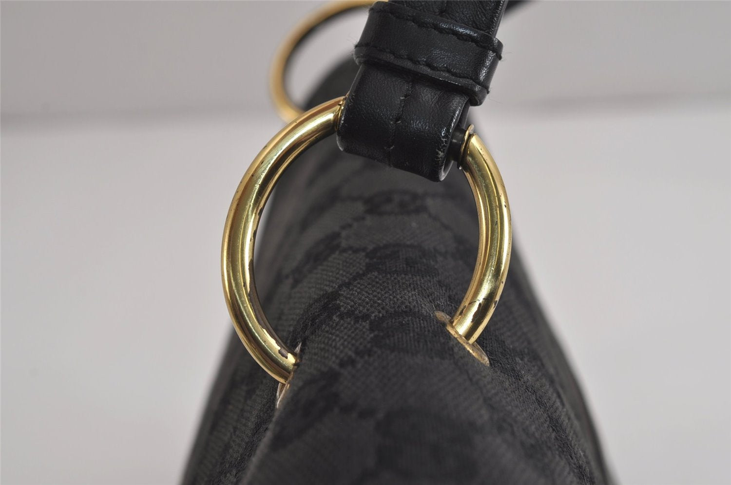 Authentic GUCCI Shoulder Hand Bag Purse GG Canvas Leather 90643 Black 6776J