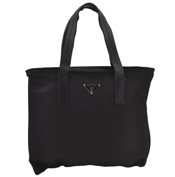 Authentic PRADA Vintage Nylon Tessuto Leather Tote Hand Bag Purse Black 6779J