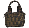 Authentic FENDI Vintage Zucca Hand Bag Purse Nylon Leather Brown 6780J