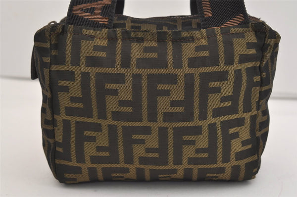 Authentic FENDI Vintage Zucca Hand Bag Purse Nylon Leather Brown 6780J