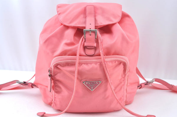 Authentic PRADA Saffiano Nylon Tessuto Leather Drawstring Backpack Pink 6785J