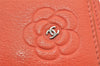 Authentic CHANEL Butterfly Camellia Calf Skin Trifold Wallet Orange CC 6787K