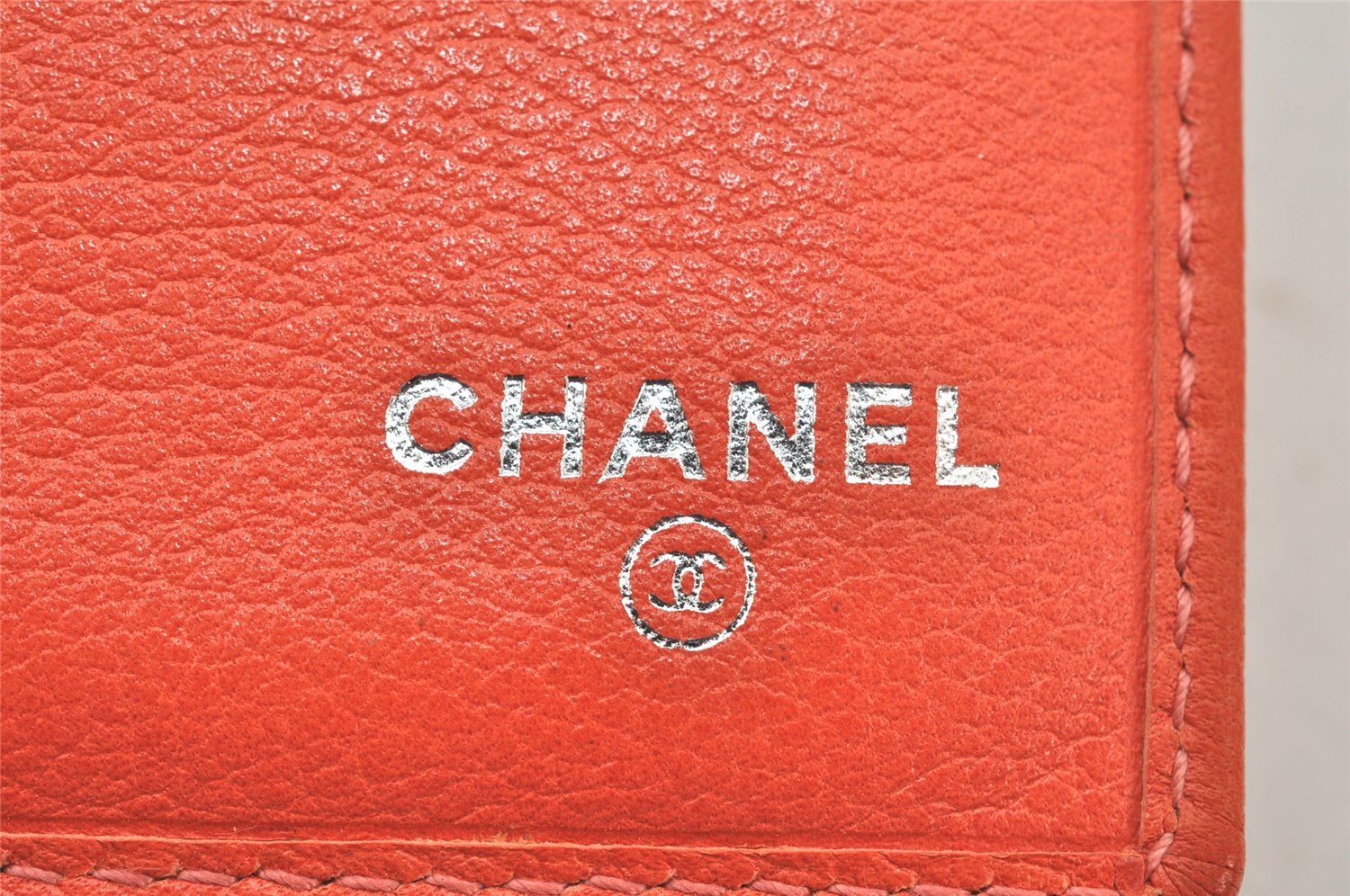 Authentic CHANEL Butterfly Camellia Calf Skin Trifold Wallet Orange CC 6787K