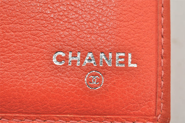 Authentic CHANEL Butterfly Camellia Calf Skin Trifold Wallet Orange CC 6787K