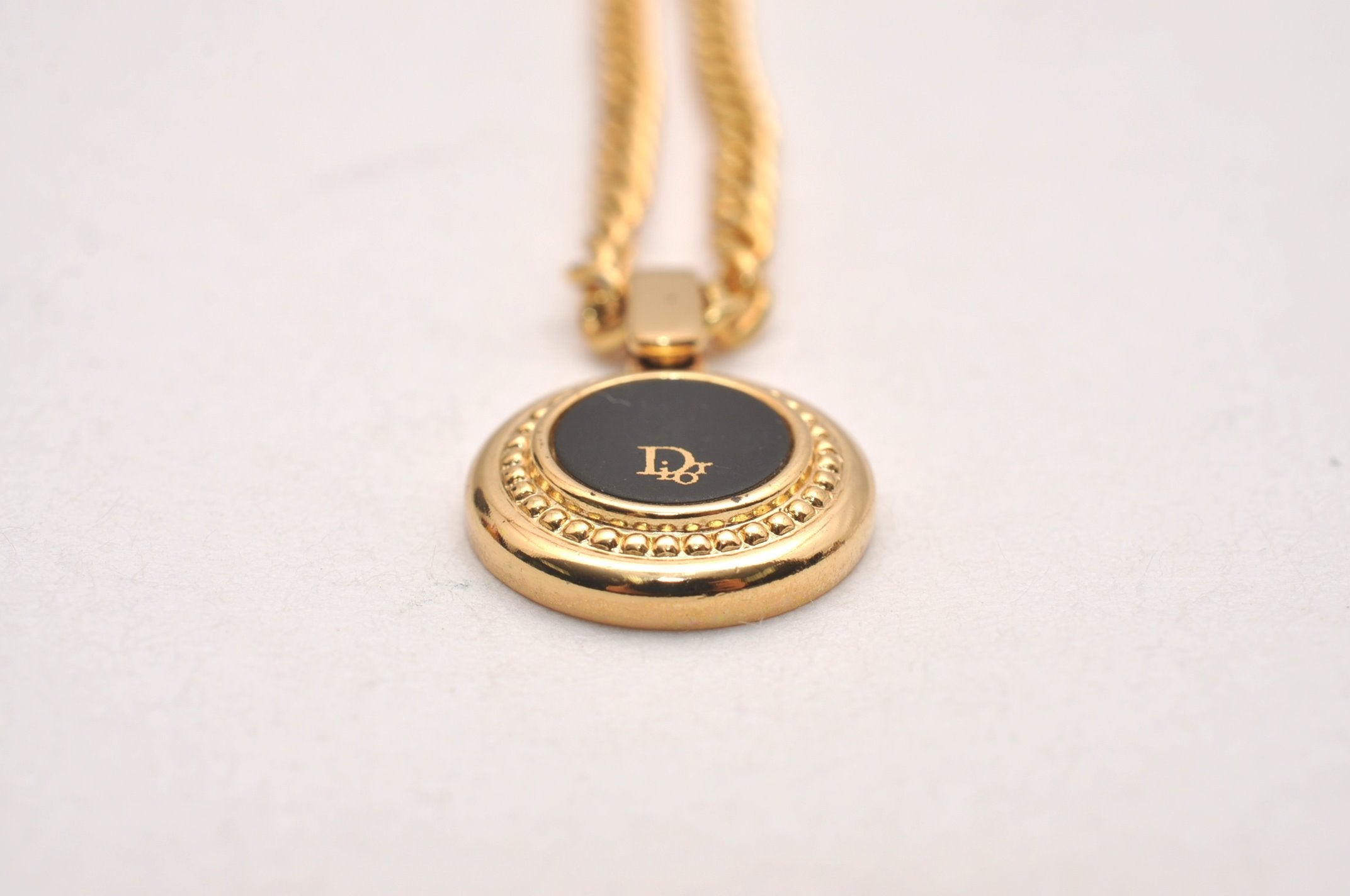 Authentic Christian Dior Gold Tone Chain Pendant Necklace CD 6792J