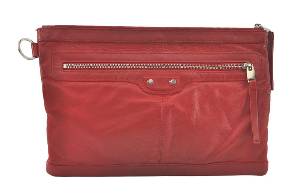 Authentic BALENCIAGA Classic Clip M Clutch Hand Bag Leather 273023 Red 6794K