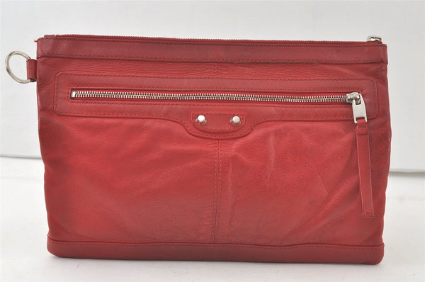 Authentic BALENCIAGA Classic Clip M Clutch Hand Bag Leather 273023 Red 6794K