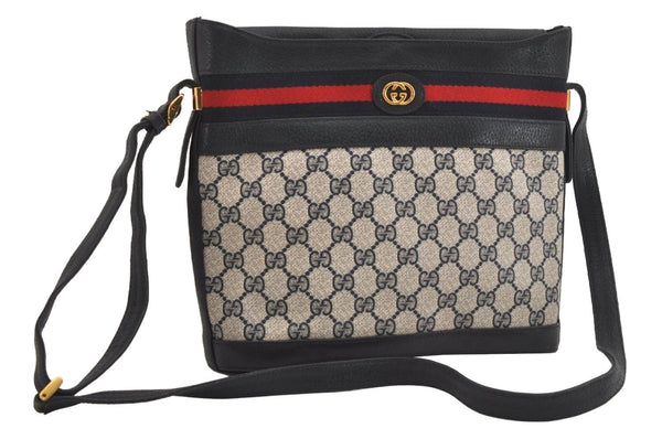 Authentic GUCCI Sherry Line Shoulder Cross Bag Purse GG PVC Leather Navy 6795J