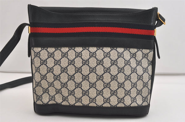 Authentic GUCCI Sherry Line Shoulder Cross Bag Purse GG PVC Leather Navy 6795J