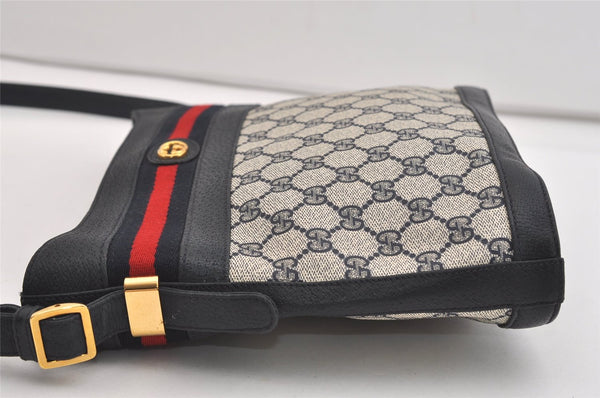 Authentic GUCCI Sherry Line Shoulder Cross Bag Purse GG PVC Leather Navy 6795J