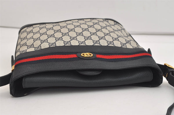 Authentic GUCCI Sherry Line Shoulder Cross Bag Purse GG PVC Leather Navy 6795J