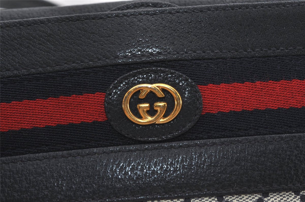 Authentic GUCCI Sherry Line Shoulder Cross Bag Purse GG PVC Leather Navy 6795J