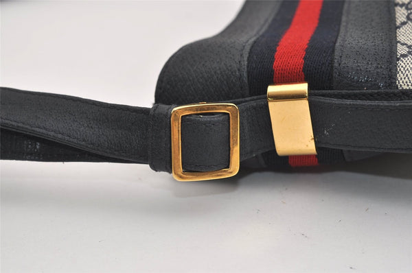 Authentic GUCCI Sherry Line Shoulder Cross Bag Purse GG PVC Leather Navy 6795J