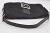 Authentic FENDI Mamma Baguette Shoulder Hand Bag Jersey Leather Black Junk 6796K