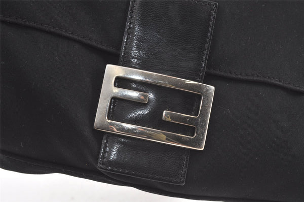 Authentic FENDI Mamma Baguette Shoulder Hand Bag Jersey Leather Black Junk 6796K